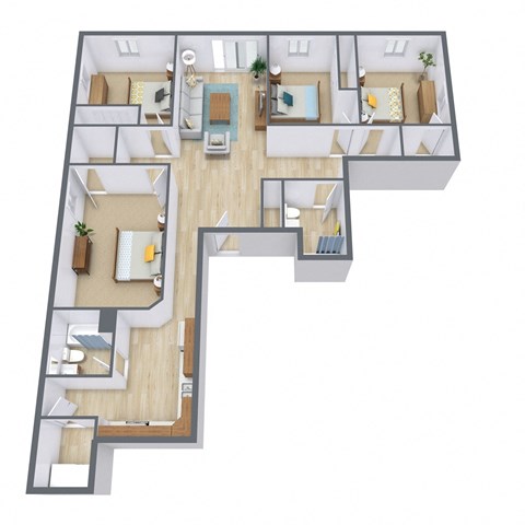 Floor plan for 4 beds, 2 baths, 1426 sqft
